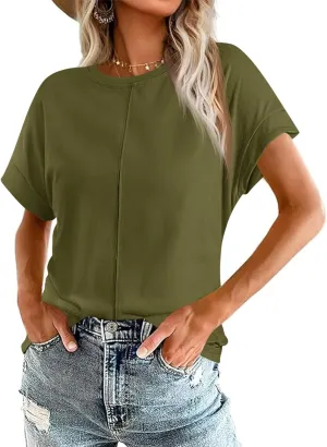 Imily Bela Womens Short Sleeve T Shirts Summer Crew Neck Dressy Casual Tops Basic Trendy Tees