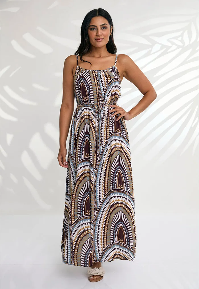Indii Breeze Cami Plain Maxi Dress with Belt - Roma