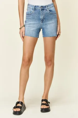 Judy Blue Light Blue High Waist Rhinestone Decor Denim Shorts
