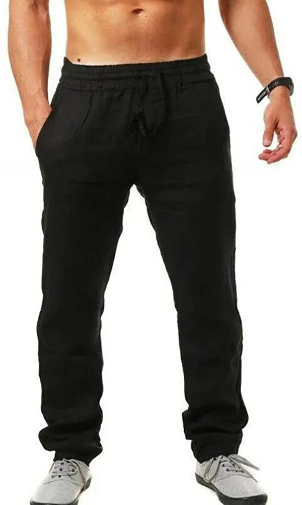 Loose Lightweight Drawstring White Linen Casual Long Pants