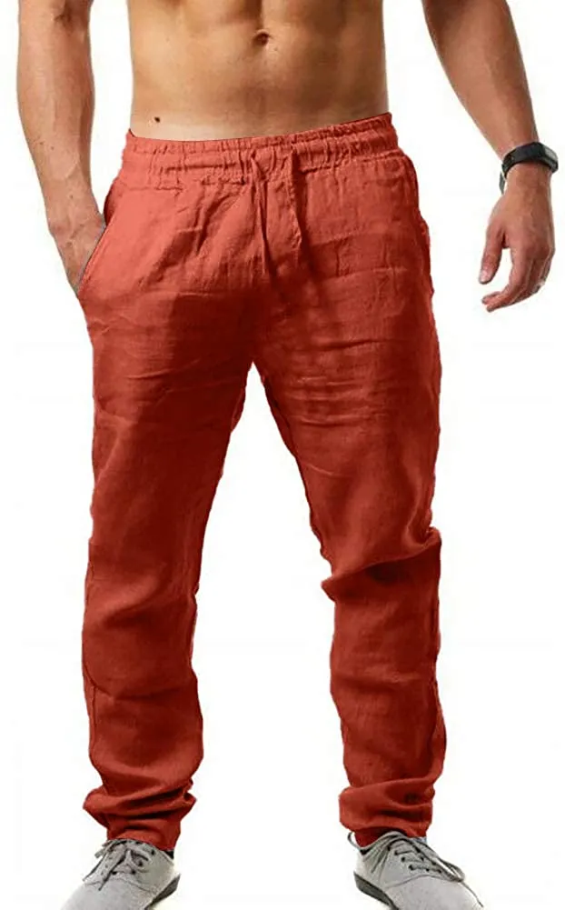 Loose Lightweight Drawstring White Linen Casual Long Pants