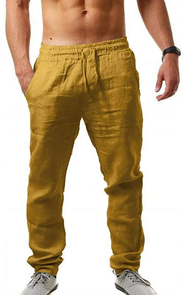 Loose Lightweight Drawstring White Linen Casual Long Pants