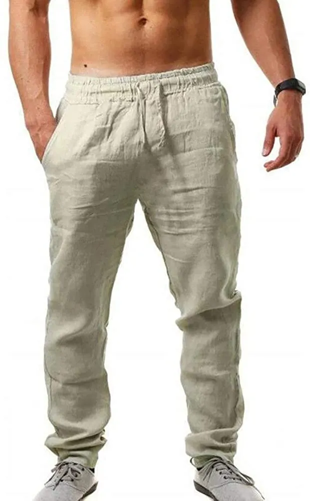 Loose Lightweight Drawstring White Linen Casual Long Pants