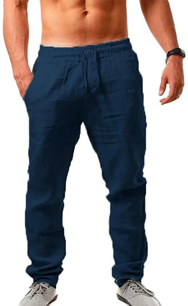 Loose Lightweight Drawstring White Linen Casual Long Pants