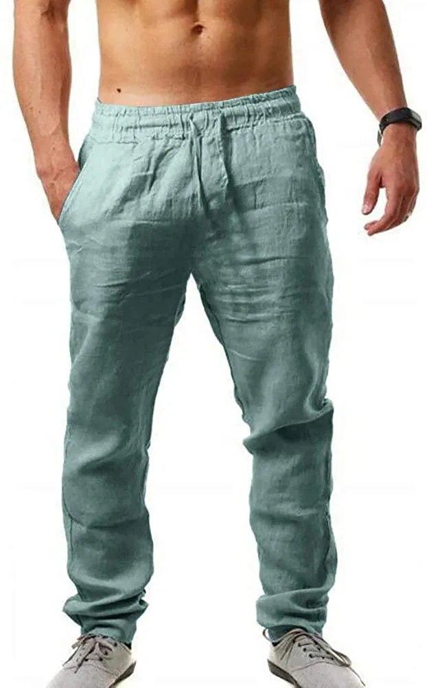 Loose Lightweight Drawstring White Linen Casual Long Pants