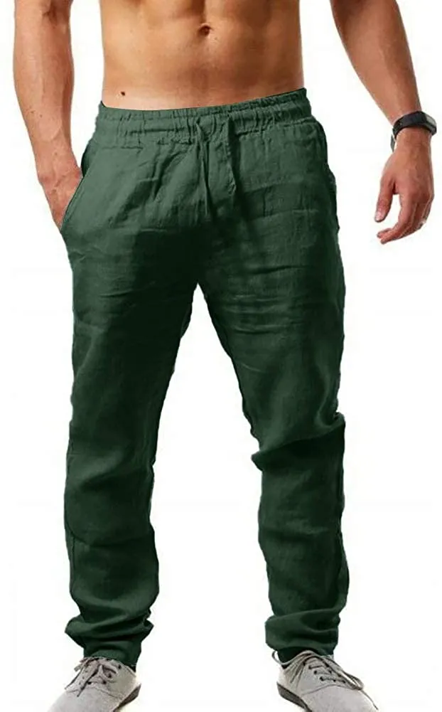 Loose Lightweight Drawstring White Linen Casual Long Pants