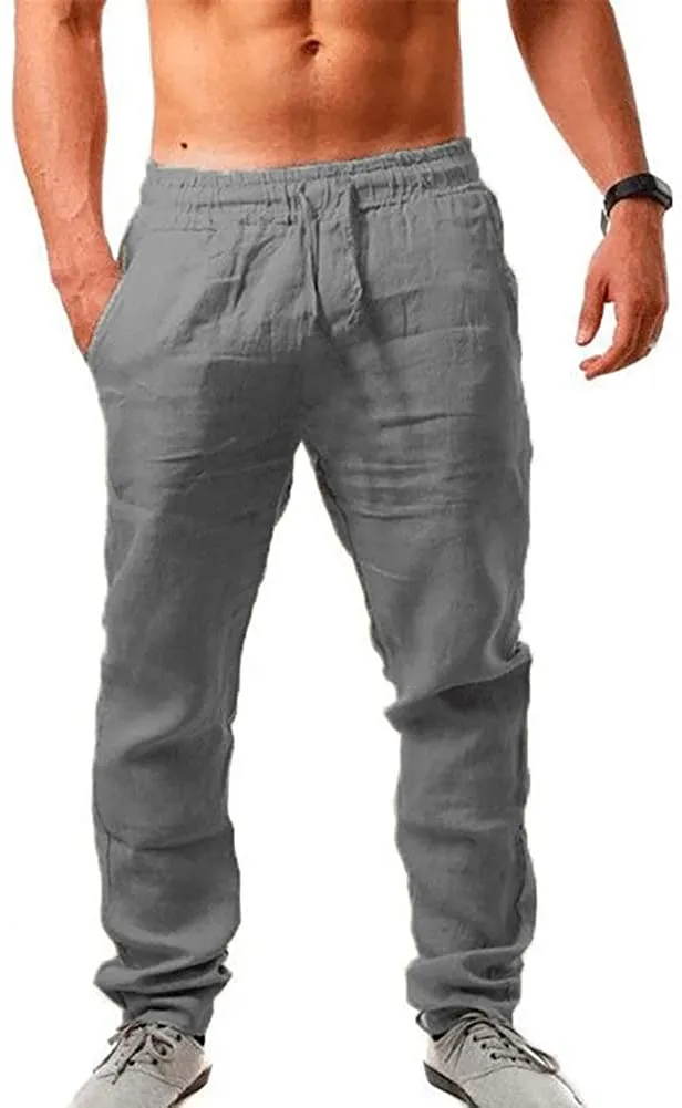 Loose Lightweight Drawstring White Linen Casual Long Pants