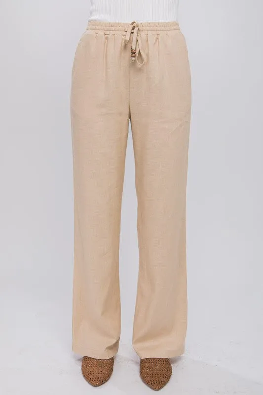 Love Tree Linen Drawstring Waist Long Pants with Pockets