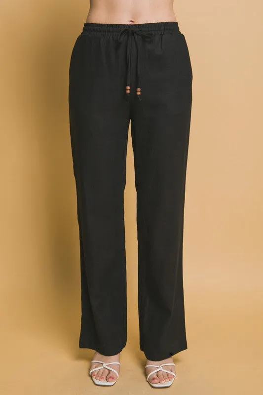 Love Tree Linen Drawstring Waist Long Pants with Pockets