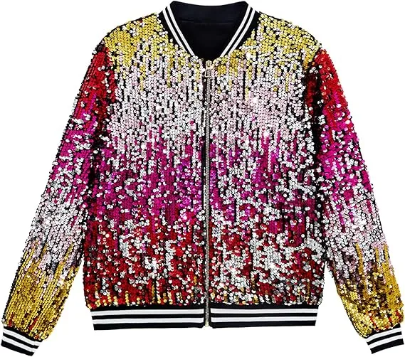 Men's Sequin Zip Up Blue Bomber Jacket