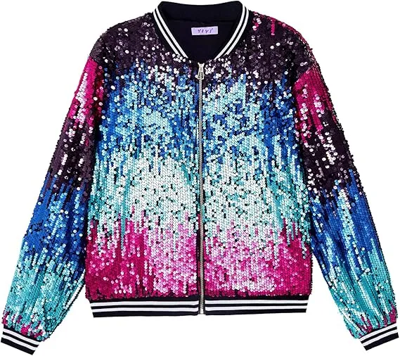 Men's Sequin Zip Up Blue Bomber Jacket