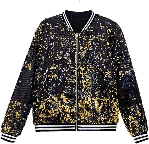 Men's Sequin Zip Up Blue Bomber Jacket