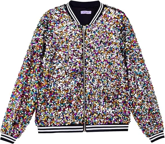 Men's Sequin Zip Up Blue Bomber Jacket