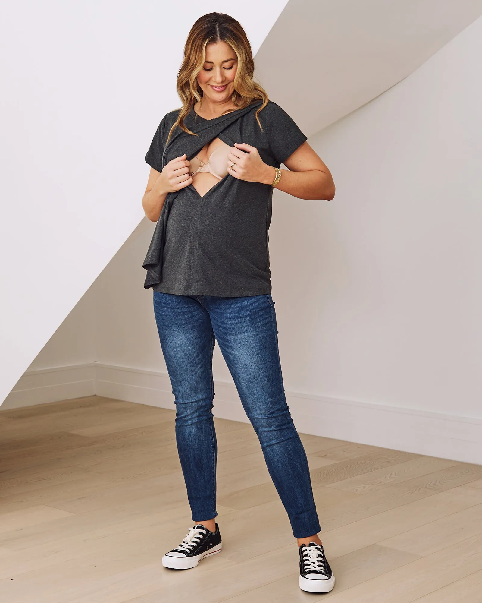 Monique Maternity Nursing Petal Top - Charcoal