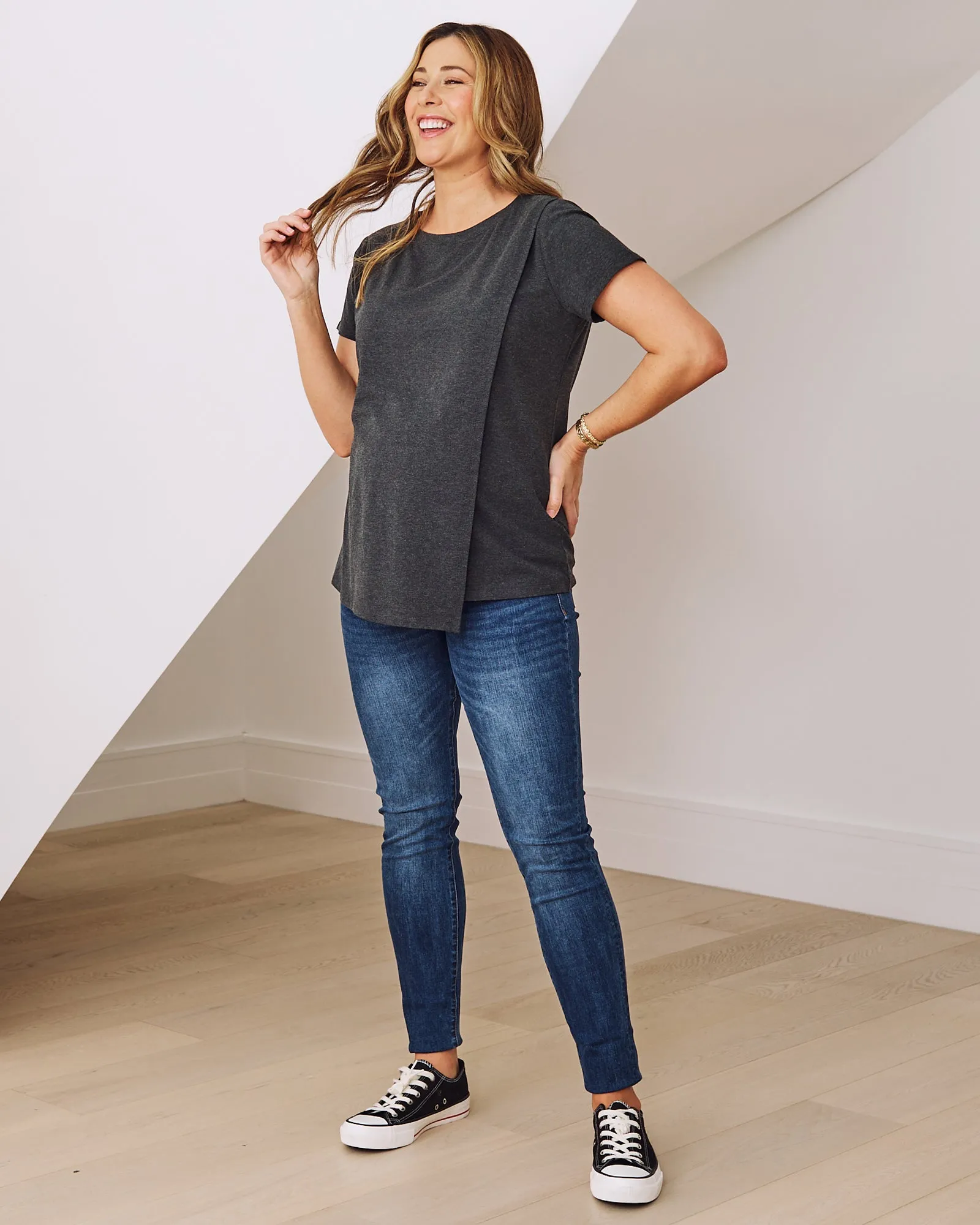 Monique Maternity Nursing Petal Top - Charcoal