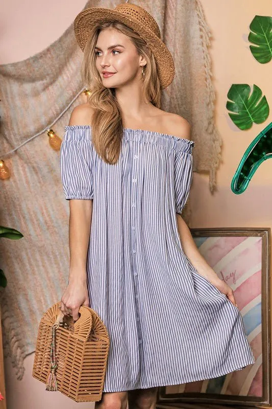 Off Shoulder Button Down Dress