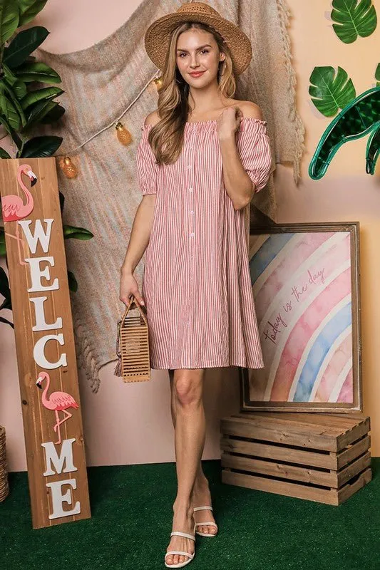 Off Shoulder Button Down Dress
