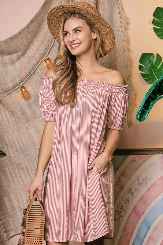Off Shoulder Button Down Dress