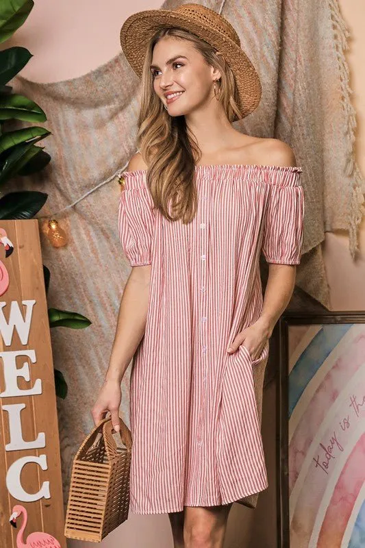 Off Shoulder Button Down Dress
