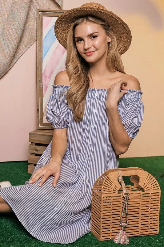 Off Shoulder Button Down Dress