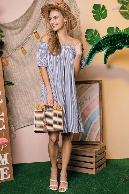 Off Shoulder Button Down Dress