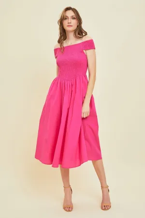 Off-Shoulder Smocked Midi Dress (Online Only)