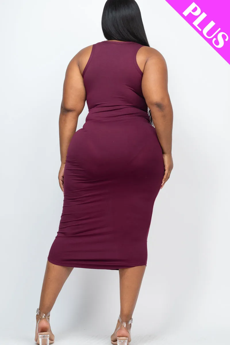 Plus Size Split Neck Tank Midi Dress