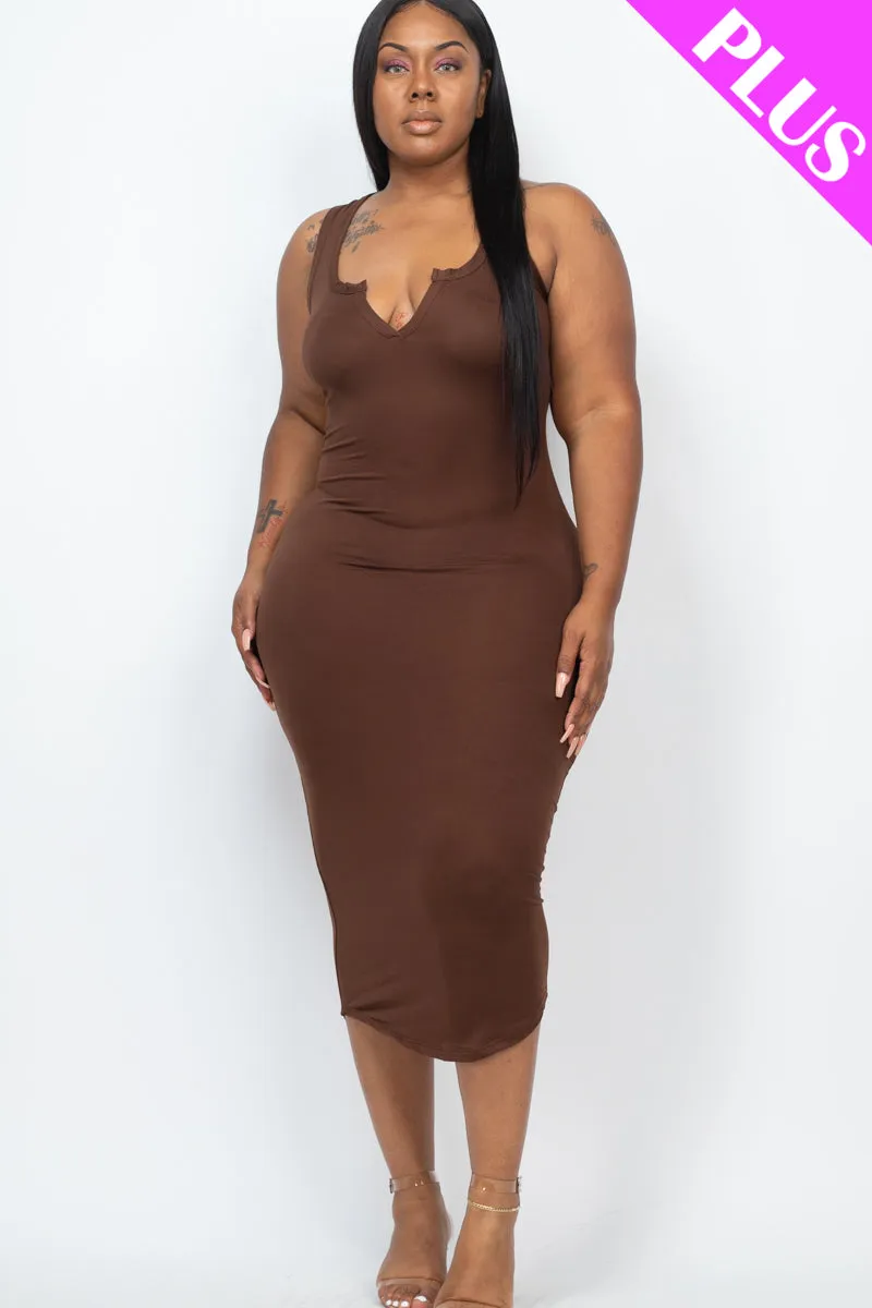 Plus Size Split Neck Tank Midi Dress