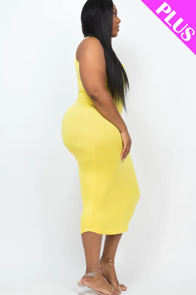 Plus Size Split Neck Tank Midi Dress