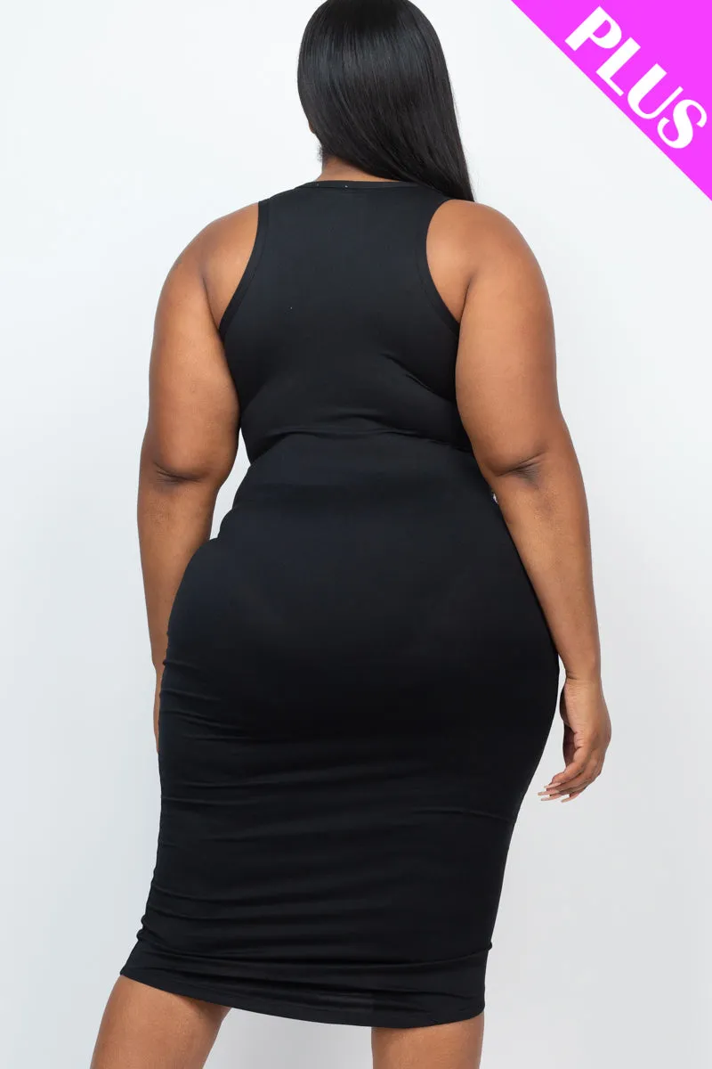 Plus Size Split Neck Tank Midi Dress