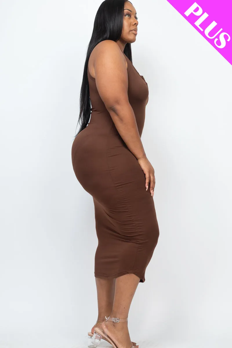 Plus Size Split Neck Tank Midi Dress