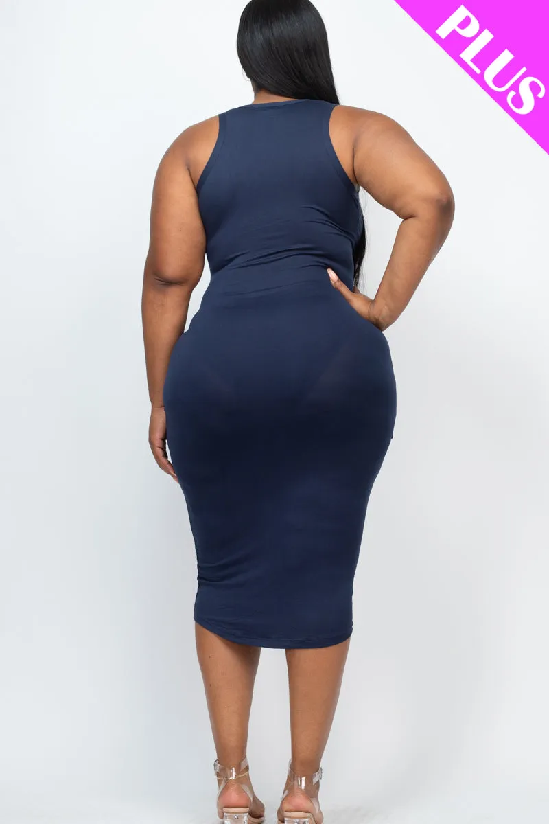 Plus Size Split Neck Tank Midi Dress
