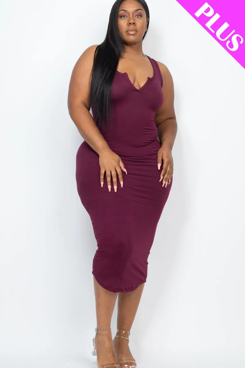 Plus Size Split Neck Tank Midi Dress
