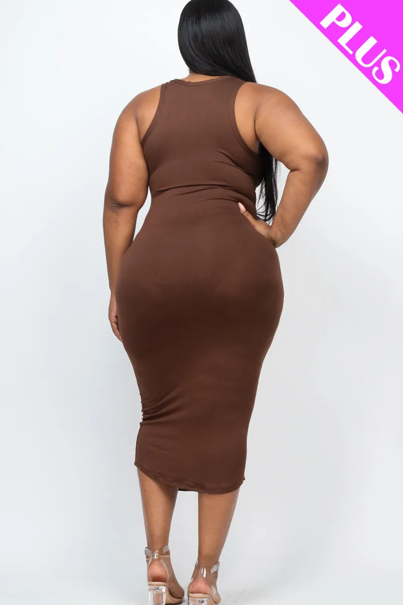 Plus Size Split Neck Tank Midi Dress