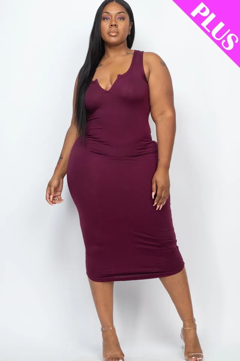 Plus Size Split Neck Tank Midi Dress