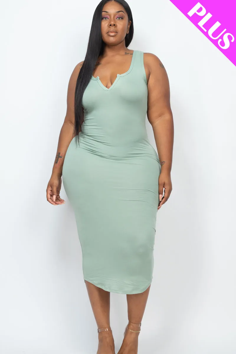 Plus Size Split Neck Tank Midi Dress
