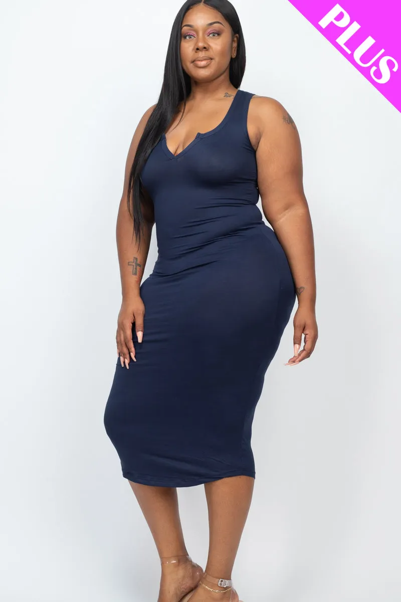 Plus Size Split Neck Tank Midi Dress