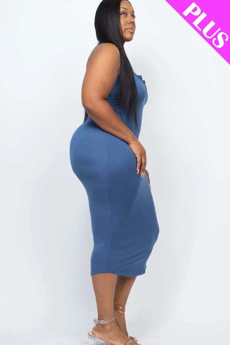 Plus Size Split Neck Tank Midi Dress