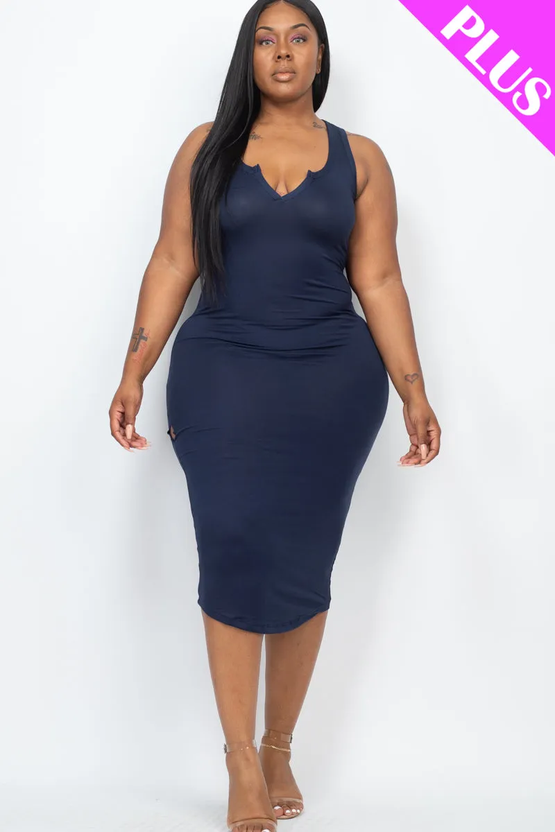 Plus Size Split Neck Tank Midi Dress