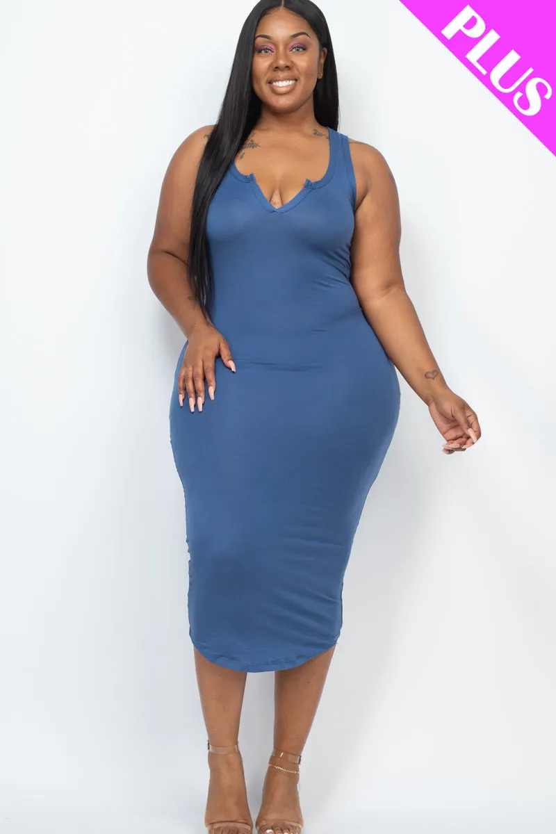 Plus Size Split Neck Tank Midi Dress