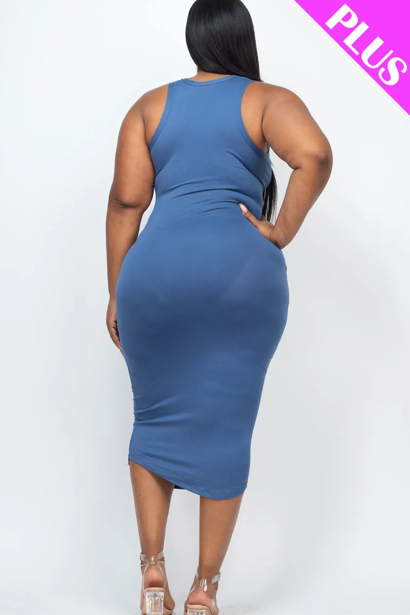 Plus Size Split Neck Tank Midi Dress