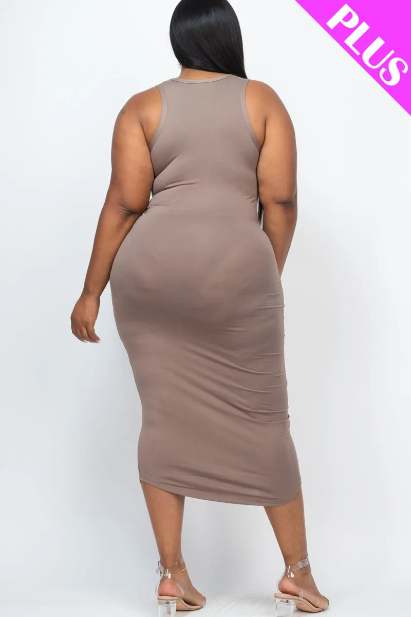 Plus Size Split Neck Tank Midi Dress