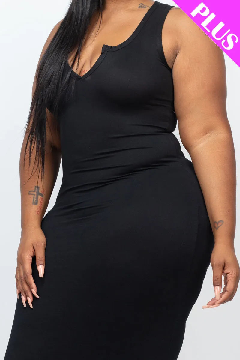 Plus Size Split Neck Tank Midi Dress