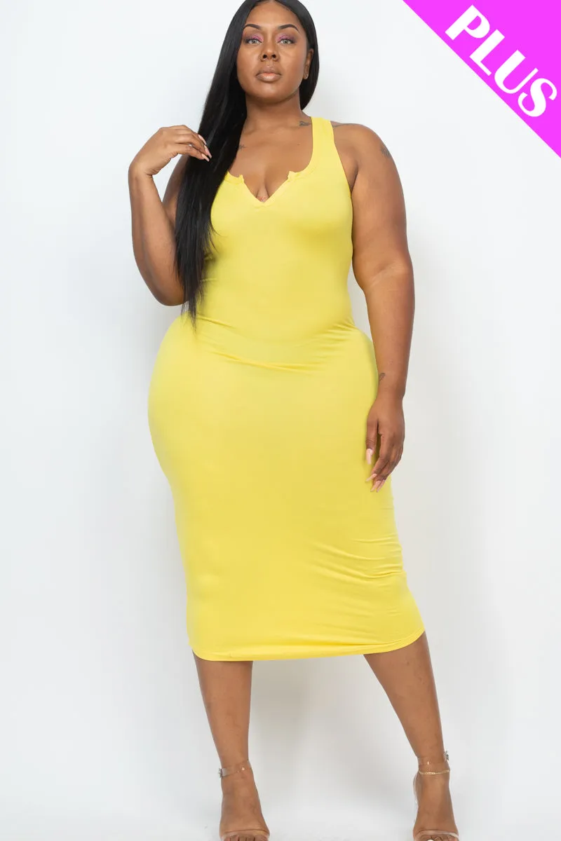 Plus Size Split Neck Tank Midi Dress