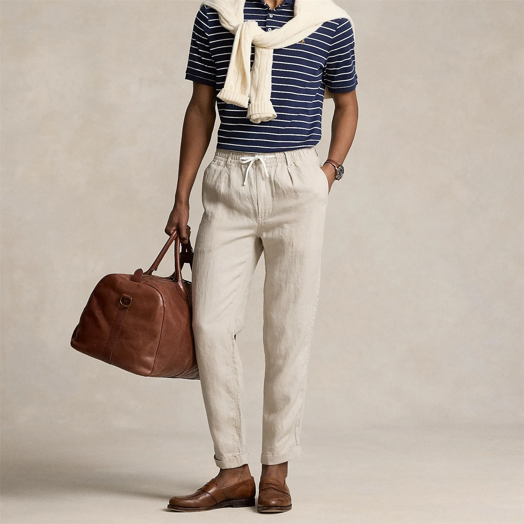 Polo Prepster Slim Tapered Linen Pants Grey - SS24