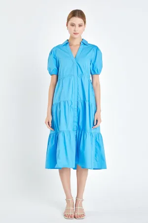 Puff Sleeve Tiered Midi Dress