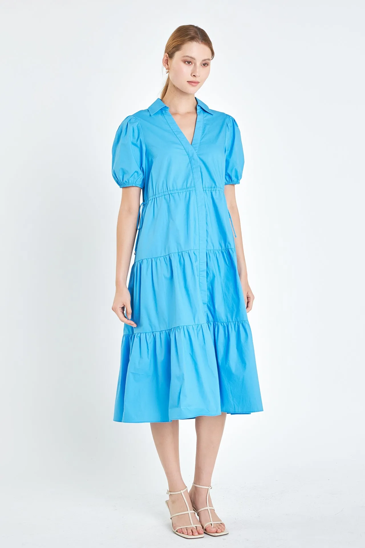 Puff Sleeve Tiered Midi Dress