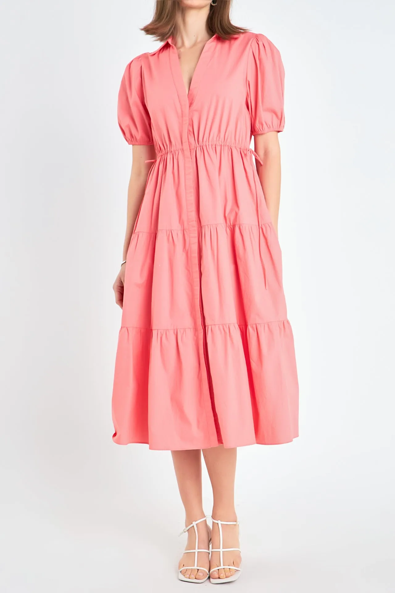 Puff Sleeve Tiered Midi Dress