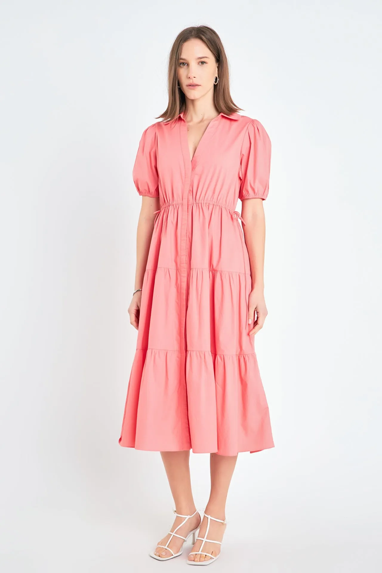 Puff Sleeve Tiered Midi Dress