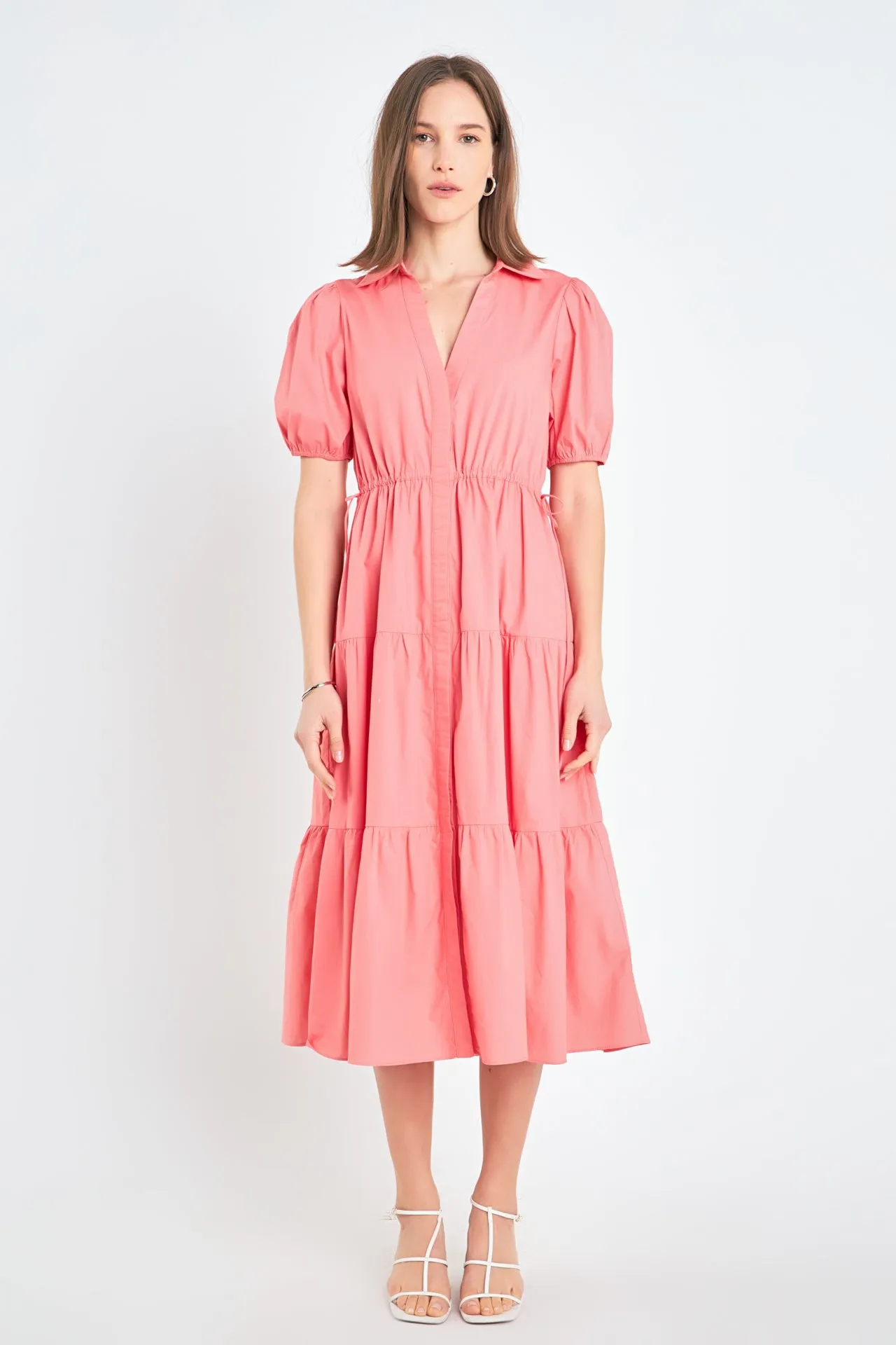 Puff Sleeve Tiered Midi Dress